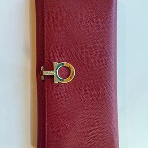 Ferragamo Gancini Red Wallet with Gold Clasp